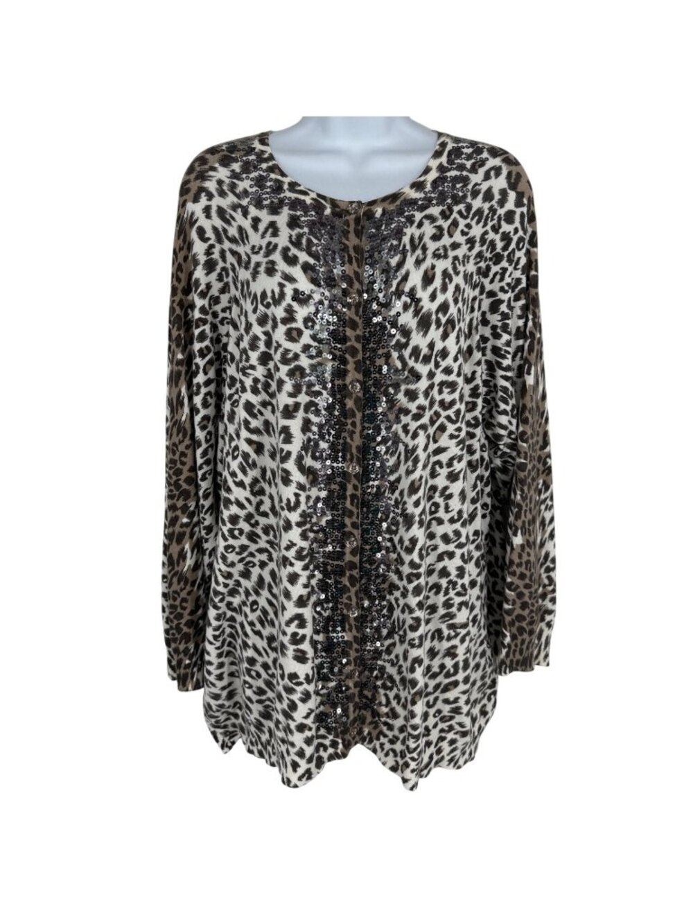 Quacker Factory Women's Leopard Print Cardigan W/ Sequin Embellishments Size 1X